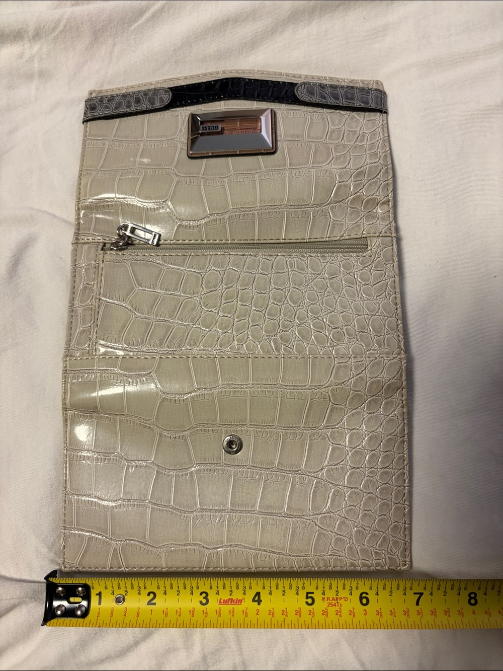 Guess Croc-Embossed Clutch in Light Gray with Black Trim - Picture 5 of 9